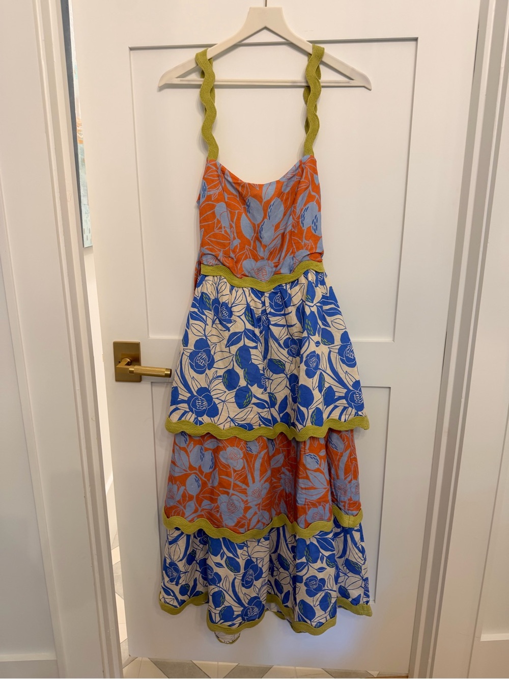 FARM Rio for Anthropologie - blue Coral & White Tiered Floral Midi Dress - Picture 3 of 5